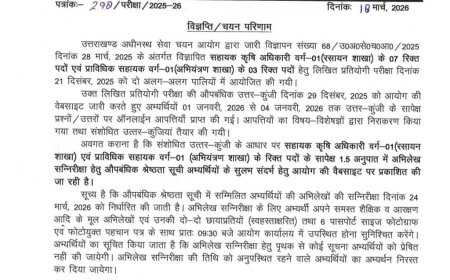 उत्तराखंड अधीनस्थ सेवा चयन आयोग द्वारा सहायक कृषि अधिकारी और प्राविधिक सहायक परीक्षा की ताज़ा जानकारी