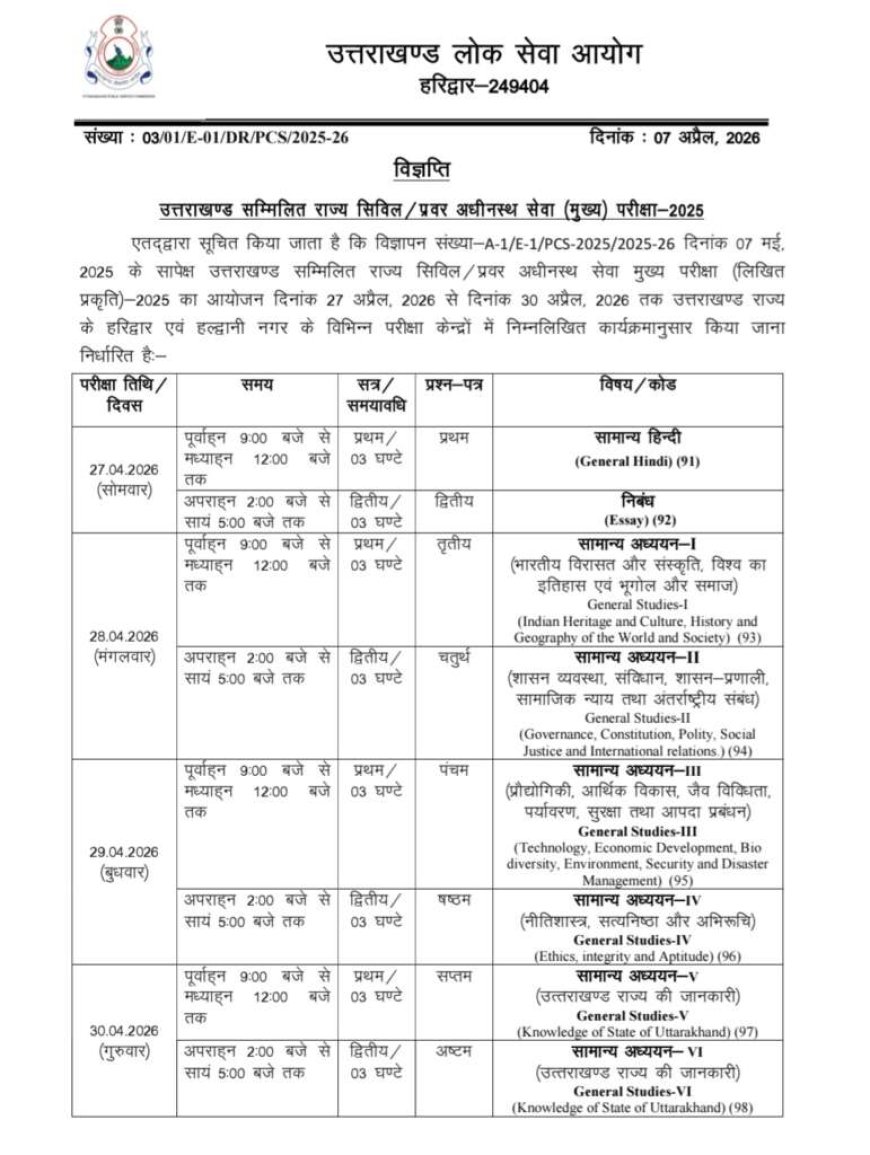 उत्तराखंड लोक सेवा आयोग ने 2025 की परीक्षा कार्यक्रम की घोषणा की