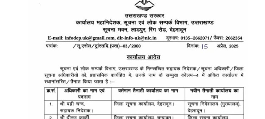 उत्तराखंड में सूचना अधिकारियों के कार्यक्षेत्र में महत्वपूर्ण बदलाव