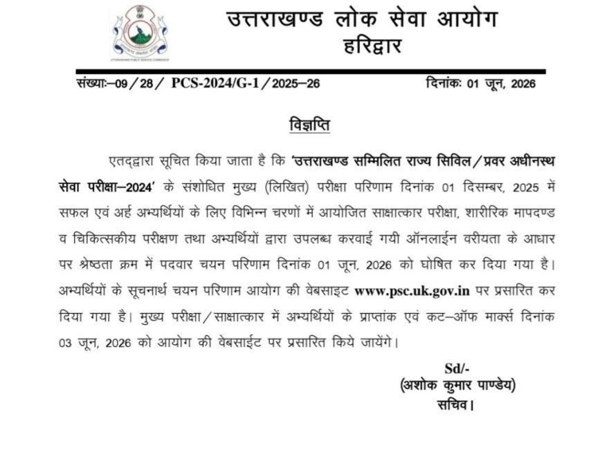 उत्तराखंड लोक सेवा आयोग ने 2024 परीक्षा का परिणाम जारी किया - जानें पूरी जानकारी
